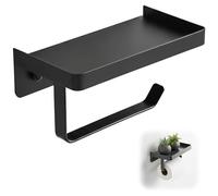 Bangbobi Soporte para Papel Higiénico sin Taladrar, Autoadhesivo, Negro, Acero al Carbono, 17x10x5 cm, con Reposador para Baño, Autocaravana, Compatible con Rollos Mega