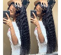 bangjazz - Pelucas de cabello humano ondulado rizado profundo, con línea capilar natural, con encaje frontal, 33 x 10,1 cm, densidad 180, 71,1 cm, para mujeres, color natural