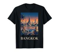 Bangkok, Tailandia, Templo, Horizonte río, Puesta de Sol, ilustración Camiseta