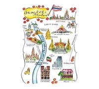 Bangkok, Thailand, Journal, Notebook, 200 Pages A5+ lined pages.: Featuring Hand-drawn illustrated map cover with famous landmarks