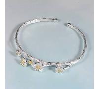 Bangle de Plata esterlina, Brazalete Retro, Brazalete Retro S925 Bangle Silver Cherry Branch Cherry Open Literario y Arte ajustable2 (Color: Multicolor)