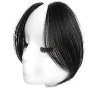 Bangs Bangs Clip en cabello humano 2 piezas clip en flequillo para mujeres 9.8 pulgadas de largo ola de aspecto natural extensiones de cabello falso lado negro