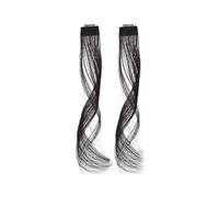 Bangs Hair 2 extensiones de cabello sintético con flequillo lateral largo, flequillo falso, ondulado y rizado, con clip, for mujeres y niñas.(Brownish black,35 cm)