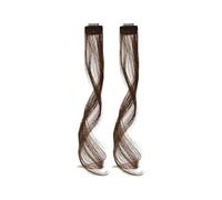 Bangs Hair 2 extensiones de cabello sintético con flequillo lateral largo, flequillo falso, ondulado y rizado, con clip, for mujeres y niñas.(Light brown,25 cm)