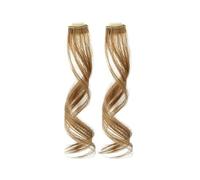 Bangs Hair 2 extensiones de cabello sintético con flequillo lateral largo, flequillo falso, ondulado y rizado, con clip, for mujeres y niñas.(Dark Blonde,25 cm)