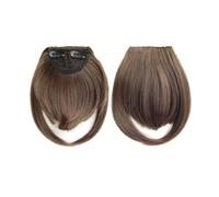 Bangs Hair Extensión de cabello sintético con flequillo, 2 clips, color rubio y marrón(Chestnut brown)
