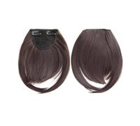 Bangs Hair Extensión de cabello sintético con flequillo, 2 clips, color rubio y marrón(Chocolate Brown)