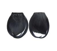 Bangs Hair Extensión de cabello sintético con flequillo, 2 clips, color rubio y marrón(Jet black)