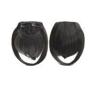Bangs Hair Extensión de cabello sintético con flequillo, 2 clips, color rubio y marrón(Natural black)