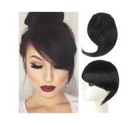 Bangs Hair Extensiones de cabello con flequillo lateral sintético, Clip en flequillo lateral, postizo con flecos falsos, pelo falso negro y Rubio de alta temperatura(Black Bangs)