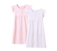 BANGSAUR Conjunto de vestido de algodón para niñas, estampado de corazón, vestido diario de princesa, paquete de 2 vestidos casuales para niñas de 3 a 12 años, Manga aleteadora, 7-8 años