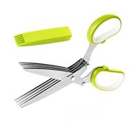 BangShou Tijeras para Hierbas con tapa de Seguridad y Peine Limpieza Multifuncionales Tijeras De Cocina de Acero Inoxidable 5 Hojas para Hierbas, Especias, Perejil, Cebollinos y Verduras