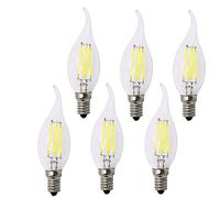 BANGSHUO E14 Bombillas Vela Filamento LED 4W C35 Casquillo Fino - Equivalente a 40W E27, 400 lúmenes Blanco Frío 6500K Bombilla Retro Vintage, No regulable - Pack de 6