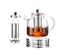 BANISIGA Tetera grande de cristal de borosilicato de 1,5 l, tetera con colador y calientaplatos, mantiene el calor durante mucho tiempo, apto para lavavajillas