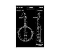 Banjo_country_music_patent_art_black Póster decorativo para pared, bar, restaurante, garaje, cafetería, letrero de regalo, sin marco, 30,5 x 45,7 cm