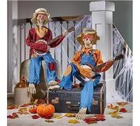 Banjo Esqueletos de Halloween, decoraciones animatrónicas de Halloween, calavera animada con ojos claros, calavera de vaquero de campo, estatua musical para casa encantada, fiesta, decoración interior