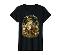 Banjo Jugando Rana Cottagecore Bosque Folk Música Escena Camiseta gráfica económica, Mujer, Negro, XL
