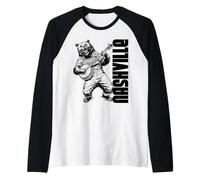Banjo Playing Bear Festival de Bluegrass de Nashville Tennessee Camiseta Manga Raglan