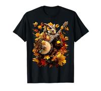 Banjoist Búho Jugar Banjo Picker Hojas Otoño Animal Camiseta
