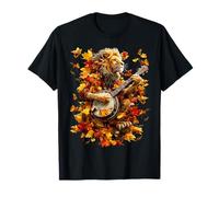 Banjoist León Jugar Banjo Picker Hojas Otoño Animal Camiseta
