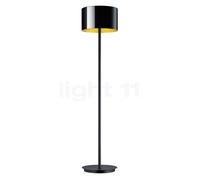 Bankamp Grand, lámpara de pie LED, negro anodizado/vidrio negro/dorado