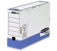 Bankers Box 00308 - Caja de archivo definitivo automático, folio, lomo 100 mm, blanco/azul
