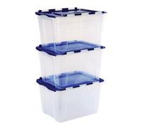 Bankers Box Caixas de armazenamento de plástico de 55 litros, pack de 3, polipropileno sem BPA, tampas 100% recicladas, empilháveis, tampa com duas aberturas, 35 x 43 x 59 cm, para casa e escritório