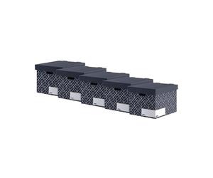 BANKERS BOX Caja de almacenamiento con tapa Décor para oficina y hogar estable con agujeros para el mango, de cartón ondulado 100% reciclado, color azul medianoche, 5 unidades