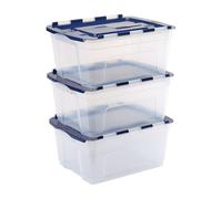 Bankers Box Cajas de almacenamiento de plástico 45L, Pack de 3, polipropileno sin BPA, tapas 100% recicladas, apilables y encajables, tapa con dos aberturas, 28x43x59cm, para el hogar y la oficina