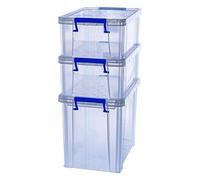 Bankers Box - Cajas de almacenamiento de plástico con tapas, paquete de 3, 2 x 10 litros + 1 x 18,5 litros ProStore, cajas de almacenamiento de plástico apilables, resistentes, fabricadas en el Reino