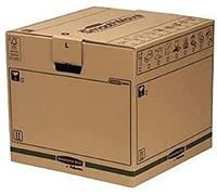BANKERS BOX pack 5 cajas mudanza 85L (40,5×45,5×45,5cm), cartón doble, asas, sin cinta, montaje FastFold - resistentes y 100% reciclables - ideal para mudanza y almacenaje