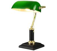 Bankers Lamp, Retro Table Light, Traditional Style Banker's Desk Lamp With Green Glass Shade Office Reading Lamp - E27 Socket 30 Watt - Incl. On/Off Switch, LJJY-KK