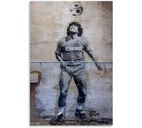 Banksy Art Maradona Picture Print, Diego Maradona Play Football Action Figure, Canvas Art Poster and Wall Art, Modern Football Star Artwork Decor, Frameless,60 × 80cm