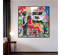 Banksy Artwork Graffiti Wall Art Drean Big Dreams Canvas Posters Street Art Painting Imagen para la sala de estar Decoración para el hogar 70x70cm (28x28in) Marco interior