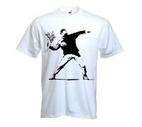 Banksy Camiseta - Flor Tirador - Blanco, X-Large