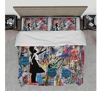 Banksy Colorful Graffiti 3 Piezas Funda nórdica Linda Funda de edredón de Globo para niña con 2 Fundas de Almohada Funda de Cama Easy Care con 4 Corbatas 220x240cm
