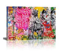 Banksy - Cuadro sobre lienzo Love is All We Need Graffiti Street Art Cuadro Pop Art Pintura Impresión Arte Moderno Mural XXL Decoración de Pared con Marco 140 x 80 cm