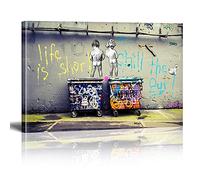 Banksy Cuadros sobre Lienzo Life is Short Chill The Duck Out Graffiti Street Art Cuadro Pop Art Pintura Impresión Impresión Arte Moderno Mural XXL Decoración de Pared con Marco 140 x 80 cm