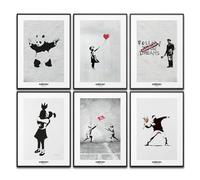 Banksy - Juego de pósteres artísticos para decoración de pared, cuadros modernos, decoración de dormitorio, sala de estar, oficina en casa, pintura artística (6 x A4, sin marco)