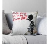 Banksy Never Too Young To Dream Big - Funda de almohada cuadrada de poliéster y lino, terciopelo, con cremallera, decorativa, 45,7 cm