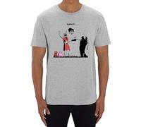 Banksy Policeman Searching Girl Street Art - Camiseta clásica urbana para hombre y mujer, gris, 60
