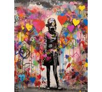 Banksy - Póster de pintura al óleo por números, 40,6 x 50,8 cm, lienzo, amor, graffiti, niña, corazón, pared, bricolaje, pintura al óleo para niños, estudiantes, adultos, principiantes, con pinceles,