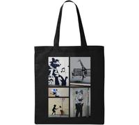 Banksy Street Art - Bolsa de transporte con diferentes etiquetas, graffiti, algodón ecológico natural, negro, talla única, Negro , talla única