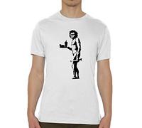 Banksy Street Art Caveman Eats Fast Food Blanco Crew Neck Men's T-Shirt L