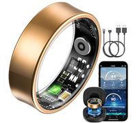 BANLVS Anillo Inteligente Hombre Mujer, Fitness Ring con Pulsometro HRV, SpO2 Sueño Temp Estrés, 176 Deportes, IP68 Smart Ring Reloj Inteligente App sin Suscripción (Oro, 67.8mm (12))