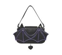 Banned Alternative Bolso Gótico Mujer | Bolso de Hombro con Alas de Murciélago Moradas | Bolso Goth con Charm Corazón | Modelo Batwing Charm