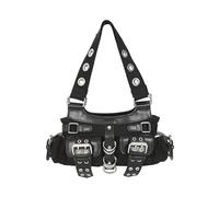 Banned Alternative Bolso Gótico Mujer | Bolso de Hombro Y2K con Hebillas | Bolso Punk Estilo Mall Goth | Correa con Ojales | Modelo Dark Doll