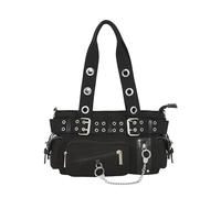 Banned Alternative Bolso Gótico Mujer | Bolso de Hombro Y2K con Hebillas y Ojales | Bolso Punk Negro de Lona con Múltiples Bolsillos y Cadena | Modelo Fang Flicker