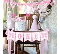 banner 1er cumpleaños niña banner para silla alta cake topper lazo rosa banderín lazo rosa para coquette one decoraciones cartel de 1er cumpleaños de niña just wanna be one