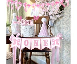 banner 1er cumpleaños niña banner para silla alta cake topper lazo rosa banderín lazo rosa para coquette one decoraciones cartel de 1er cumpleaños de niña just wanna be one